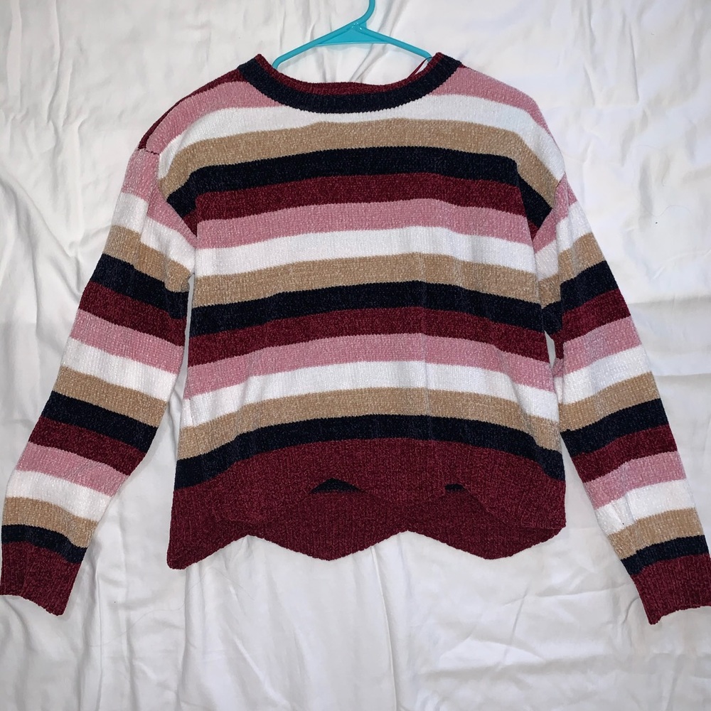 striped sweater with detailed bottom